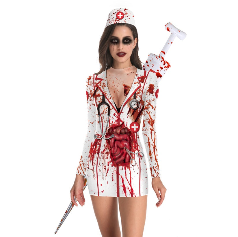 Halloween nurse slim long sleeve dress