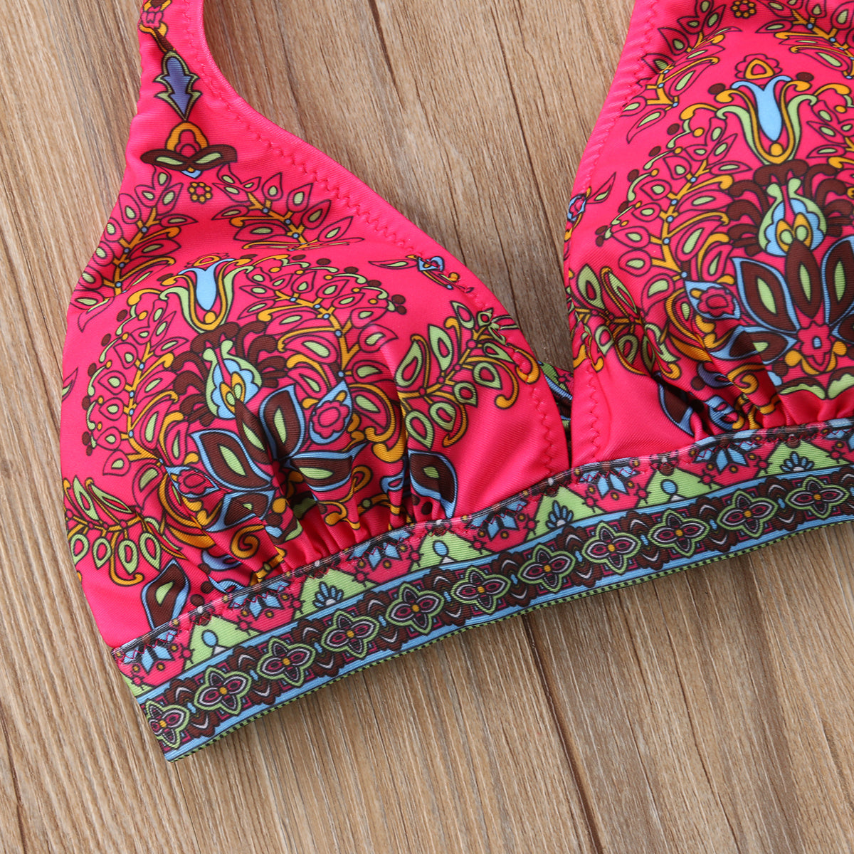 European And American Foreign Single Sexy Bikini Ethnic Style Print Halter Retro Classic Triangle Bikini Swimsuit Women