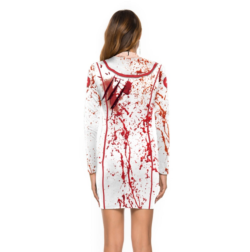 Halloween nurse slim long sleeve dress