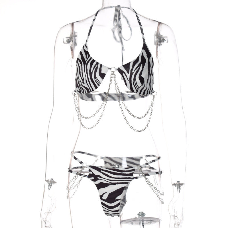 Printed Tether Chain Bikini Fashion Swimsuit Set