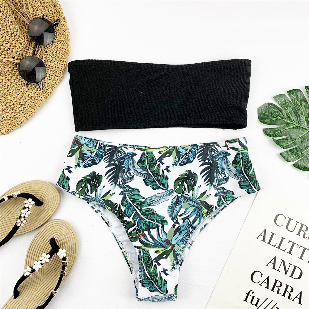 Sexy Bandeau Bikini Set Women Print Swimwear